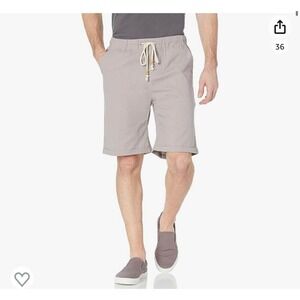 Coastal Minimalist Linen Blend Drawstring Shorts Grey Taupe Summer Mens Size 36